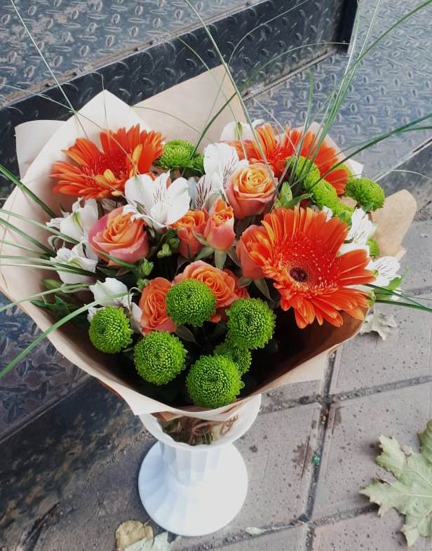 Букет цветов из: Герберы, Хризантемы, Альстромерии и Розы в Васильчиново