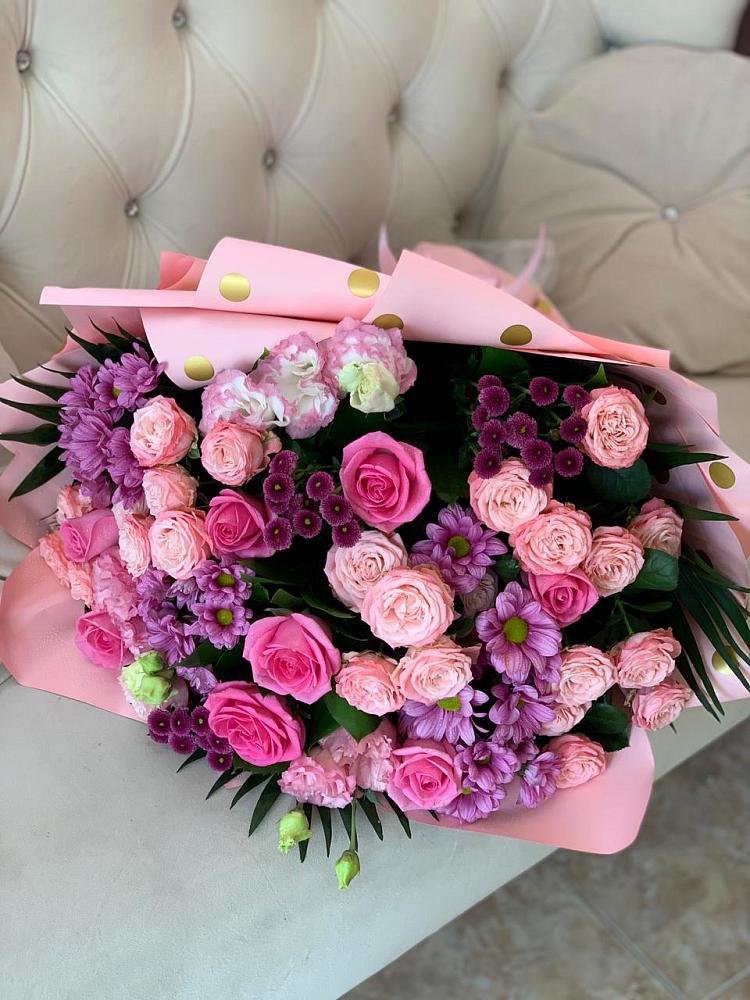 Букет цветов из: Хризантемы, Розы и Лизиантусы в Васильчиново