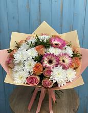 Букет цветов из:  Розы, Герберы и Хризантемы в Васильчиново