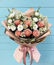 Букет цветов из:  Розы, Альстромерии и Лизиантусы в Васильчиново