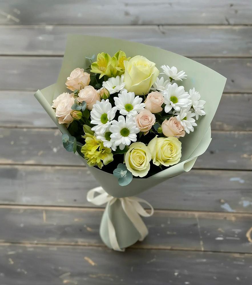 Букет цветов из: Альстромерии, Розы и Хризантемы в Васильчиново