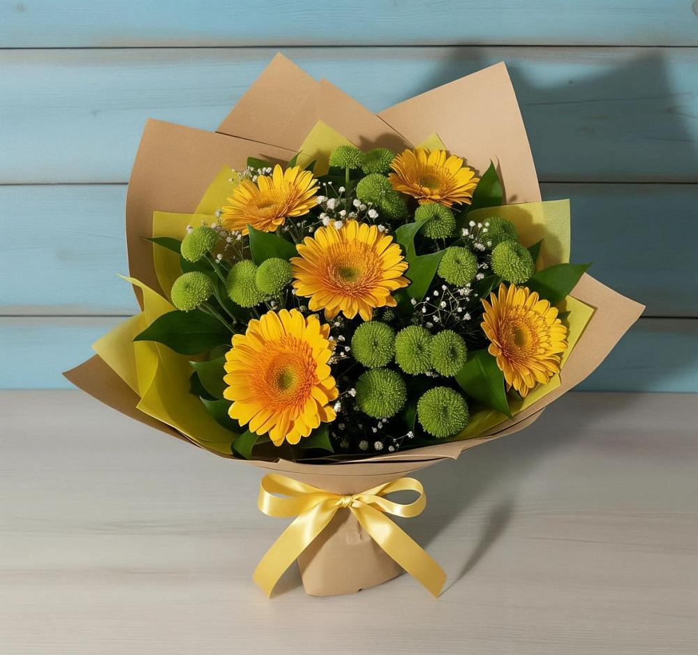 Букет цветов из: Герберы и Хризантемы в Васильчиново