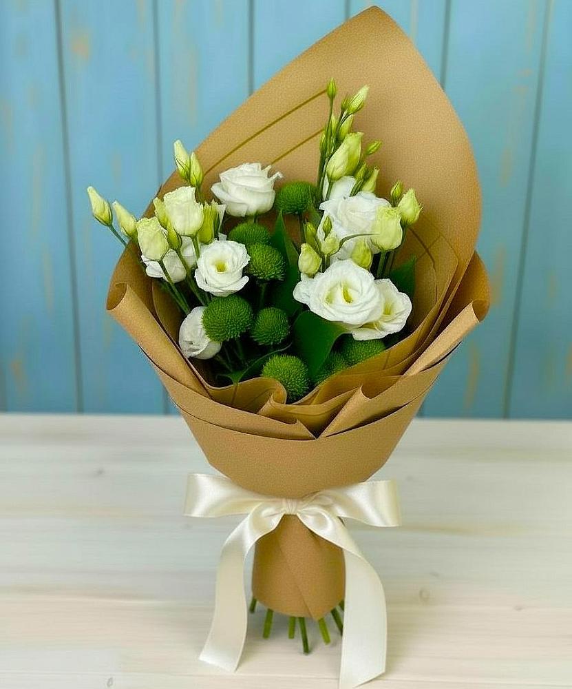 Букет цветов из: Хризантемы и Лизиантусы в Васильчиново