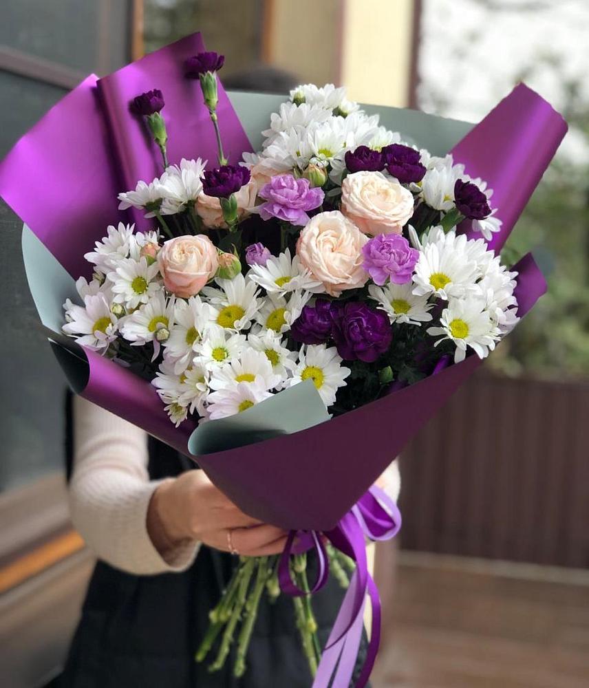 Букет цветов из: Хризантемы, Гвоздики и Розы в Васильчиново