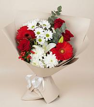 Букет цветов из:  Розы, Хризантемы, Герберы и Лилии в Васильчиново