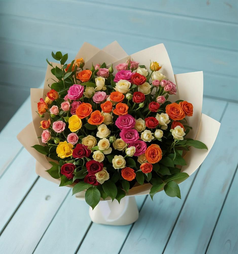 Букет Микс из разноцветных кустовых роз в Васильчиново