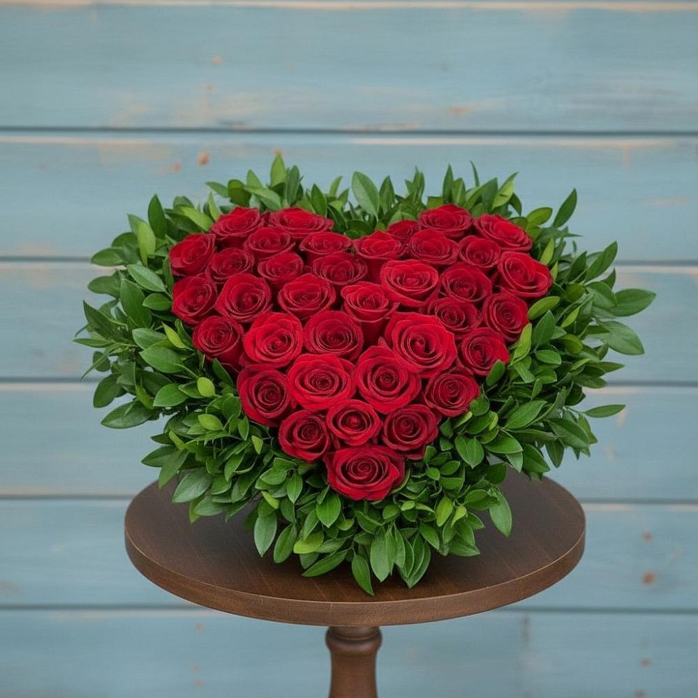 Цветочная композиция из Розы в виде сердца в Васильчиново