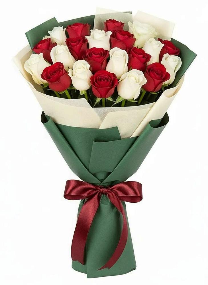 Букет Микс из красных и белых роз в Васильчиново