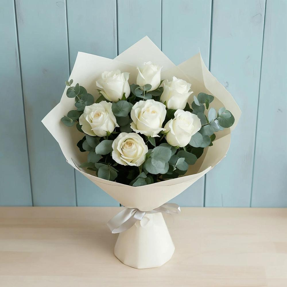 Букет Белые розы в Эвкалипте в Васильчиново