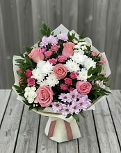 Букет цветов из:  Альстромерии, Гвоздики, Розы и Хризантемы в Васильчиново