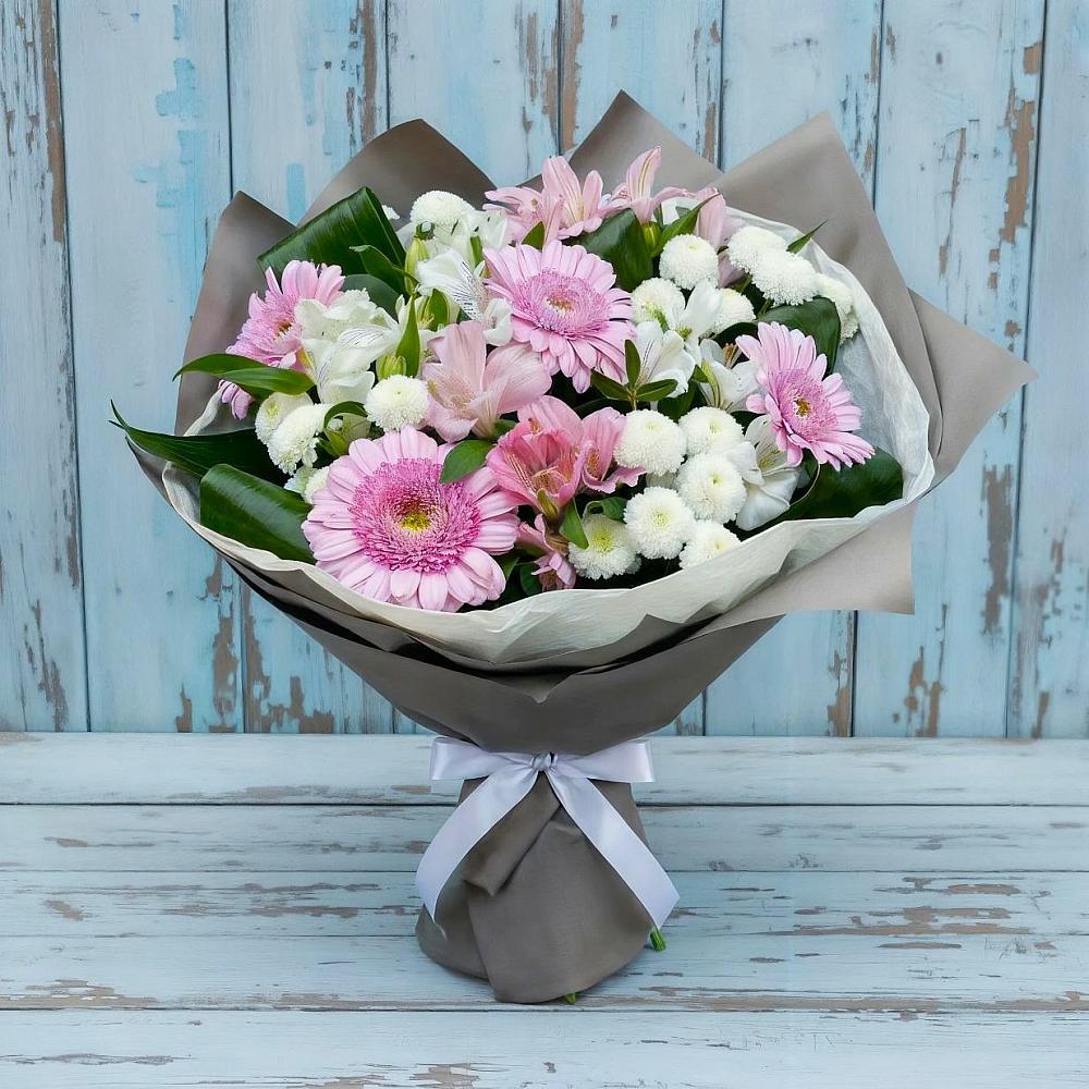 Букет цветов из: Герберы, Альстромерии и Хризантемы в Васильчиново