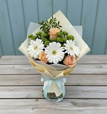 Букет цветов из:  Герберы, Розы и Хризантемы в Васильчиново