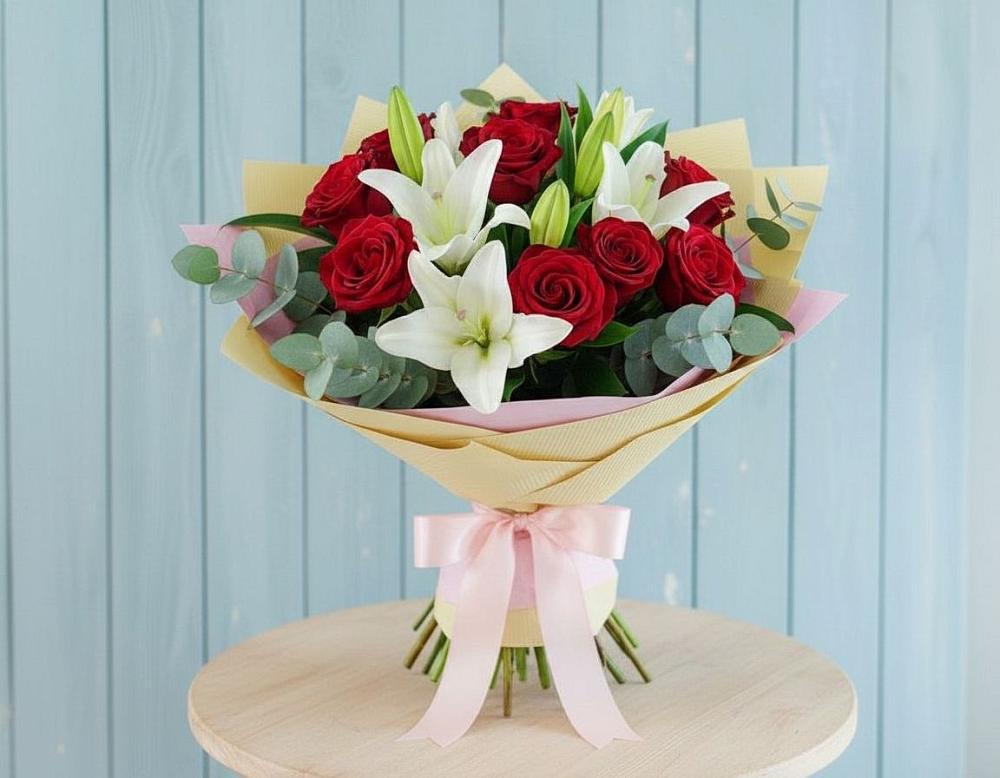 Букет цветов из: Лилии и Розы в Васильчиново